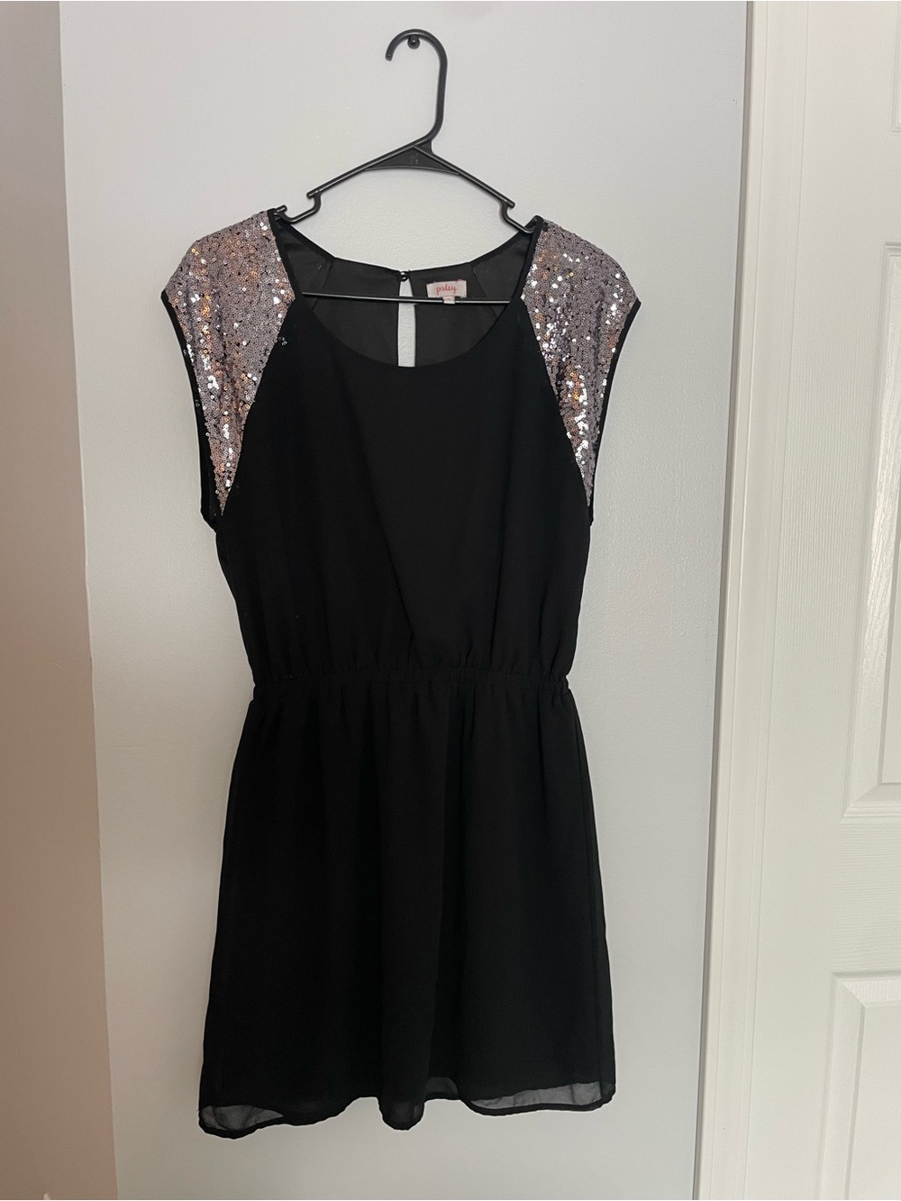 Pixley Black Dress with Silver Sequin Cap Sleeves